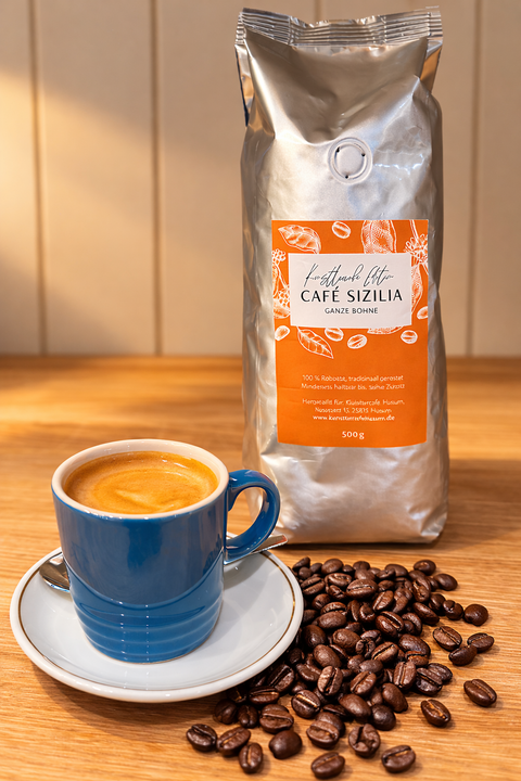 Kaffee Sizilia – Italienische Espressobohnen aus Sizilien | Kräftiger Kaffee mit stabiler Crema | 500 g ganze Bohnen